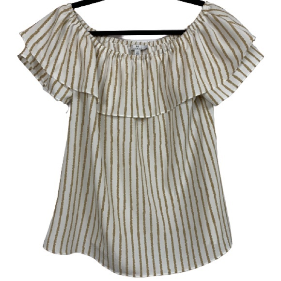 H by Halston Off The Shoulder Striped Ruffle Top